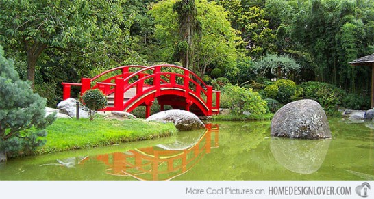 Japanese bridge in garden
